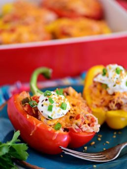chicken stuffed peppers with sour cream on top