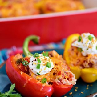 chicken stuffed peppers with sour cream on top