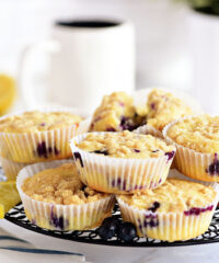 stack of LEMON BLUEBERRY MUFFINS