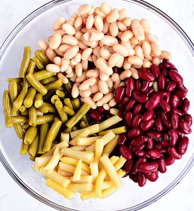 four types of bean for the classic bean salad recipe