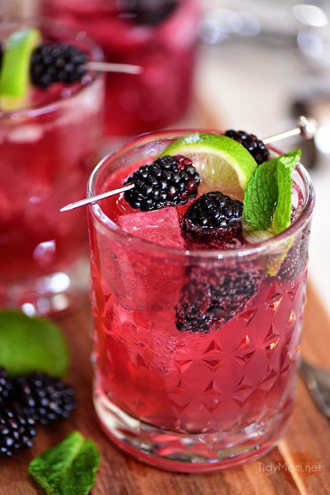 Sangria Mexican Mule cocktail in glass with blackberries and lime