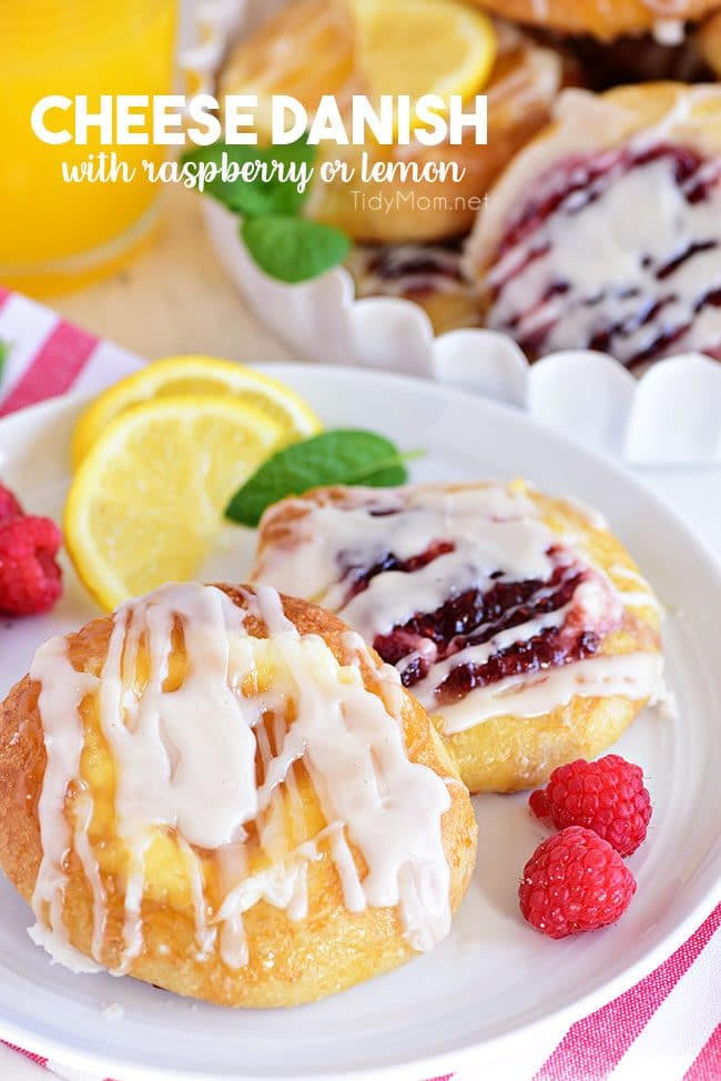 Cream Cheese Danishes with lemon and raspberry on a plate