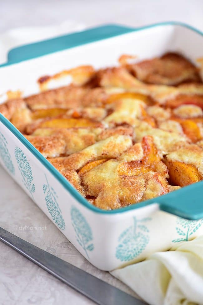 pan of peach cobbler