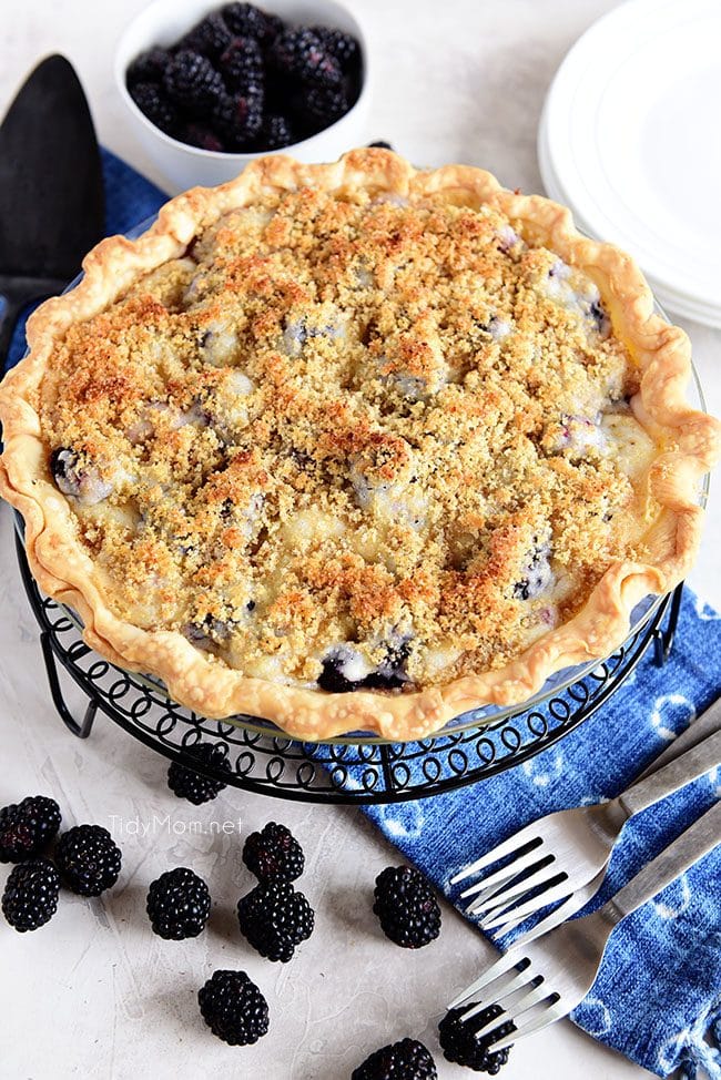 A whole Blackberry Sour Cream Pie