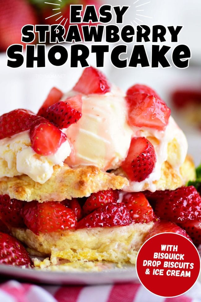 strawberry shortcake topped with vanilla ice cream