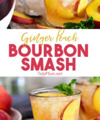 Ginger Peach Bourbon Smash cocktail photo collage