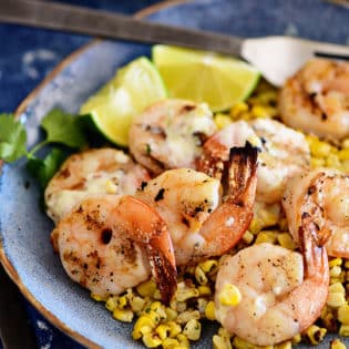 Quick and Easy Shrimp Bowl with Roasted Corn and a creamy lime vinaigrette