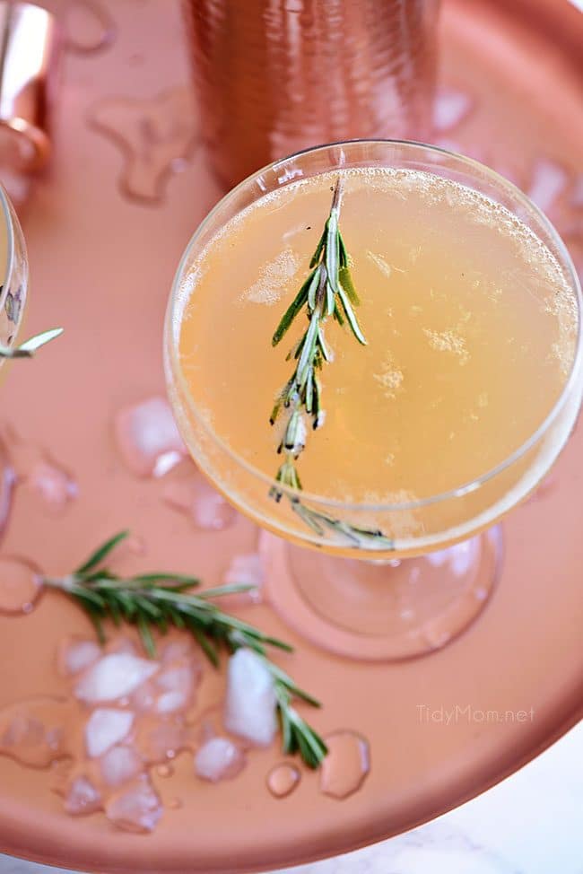 overhead shot of Bourbon Sour with smoked rosemary