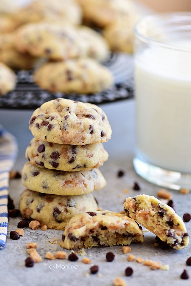stack of Toffee Chocolate Chip Shortbread Cookies