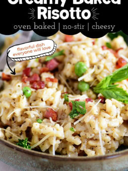 parmesan risotto in a grey bowl