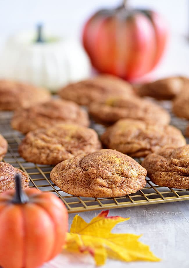 Pumpkin Snickerdoodles on a cooling rack