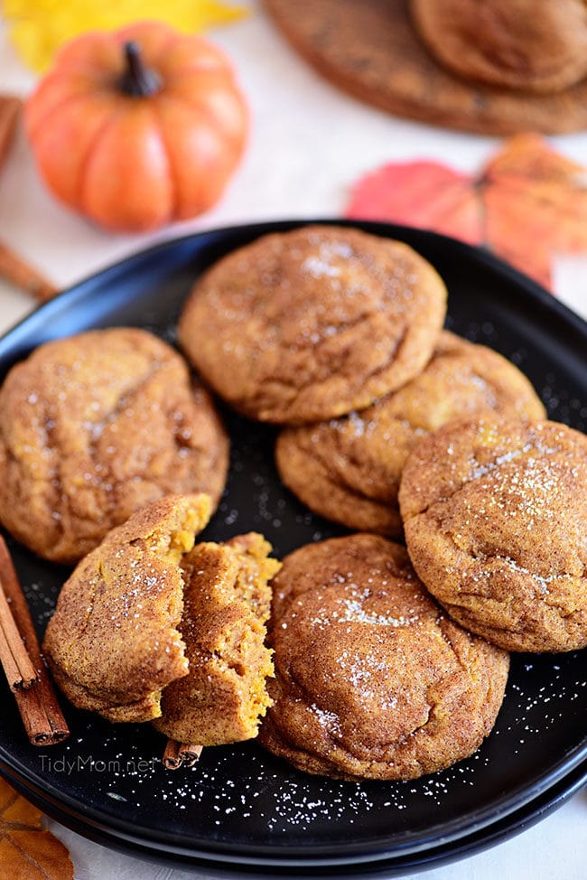 Pumpkin Snickerdoodles on a black plate