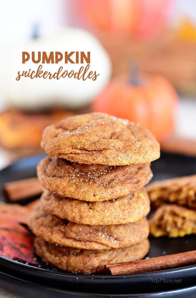 stack of Pumpkin Snickerdoodles on a black plate