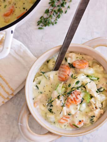 a bowl of chicken gnocchi soup