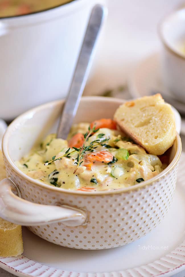 a bowl of hot chicken gnocchi soup