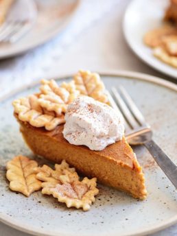 pumpkin pie with leaf cut-outs
