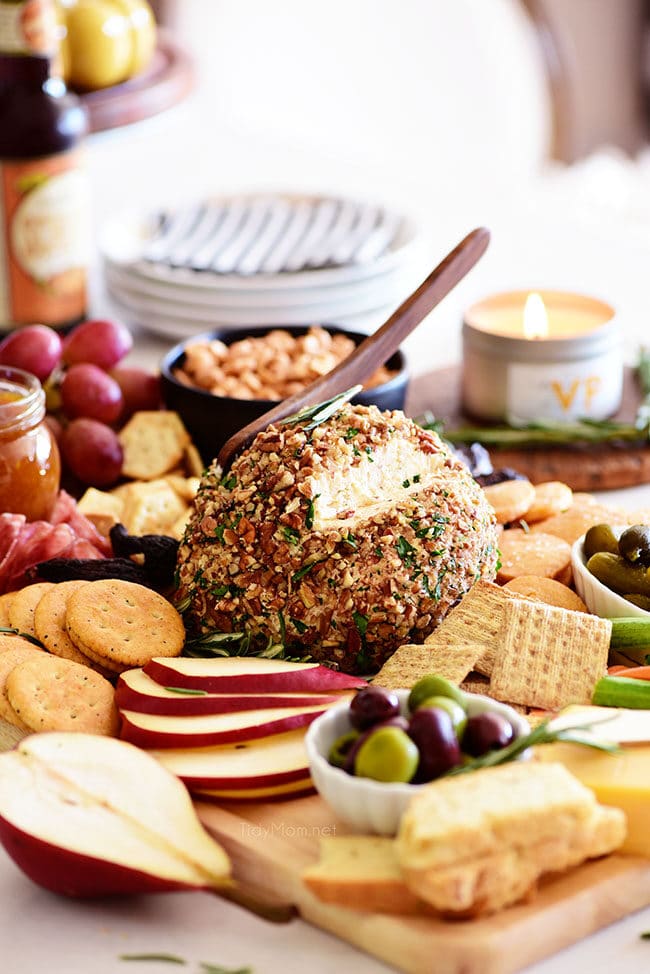 Charcuterie Board with homemade cheese ball