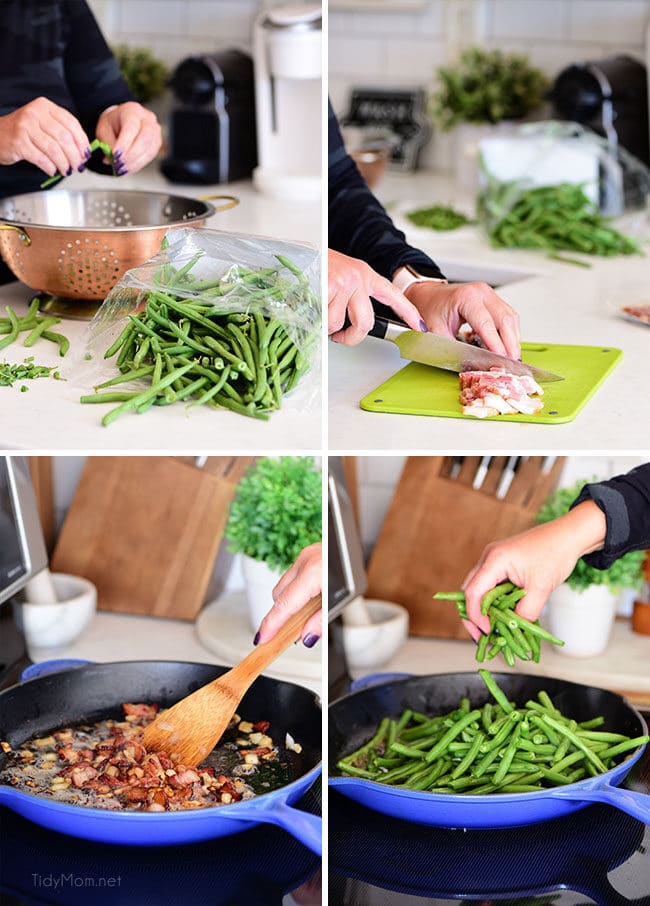 making Sautéed Green Beans with bacon