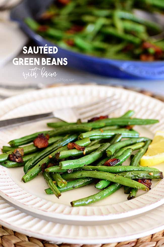 Sautéed Green Beans with bacon on a plate