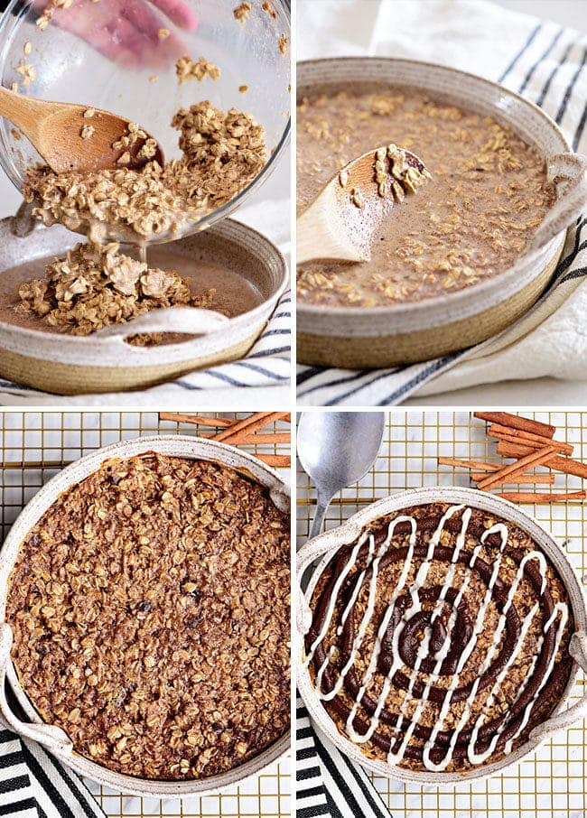 how to steps for making Cinnamon Roll Baked Oatmeal
