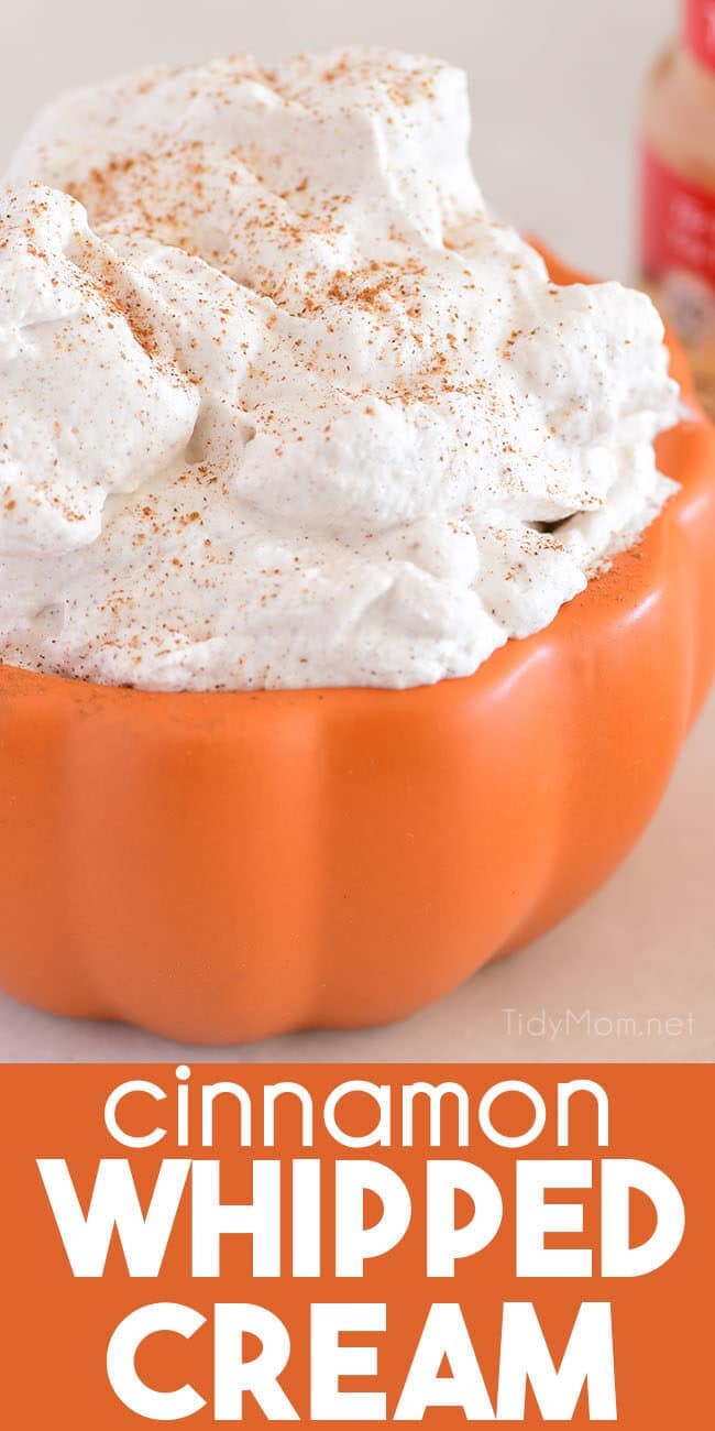cinnamon whipped cream in a pumpkin bowl