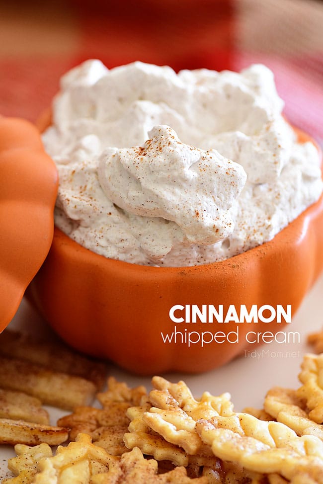 cinnamon whipped cream in orange bowl