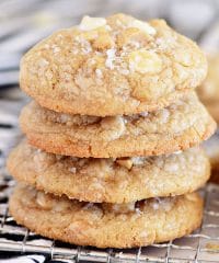 a stack of White Chocolate Macadamia Nut Cookies