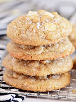 a stack of White Chocolate Macadamia Nut Cookies