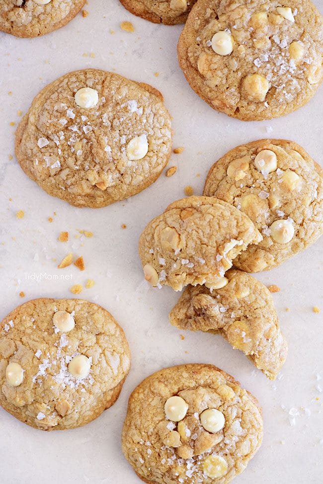 White Chocolate Macadamia Nut Cookies on a table 
