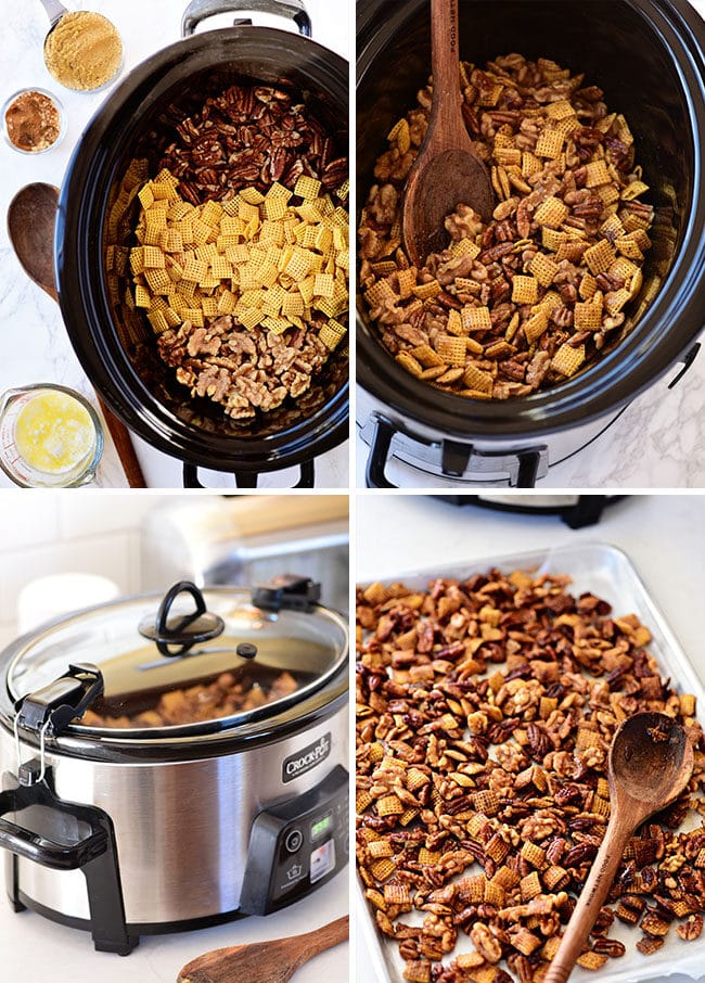 how to make Chex mix in a slow cooker photo collage