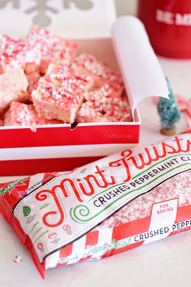 Peppermint Fudge with crushed candy cane candies