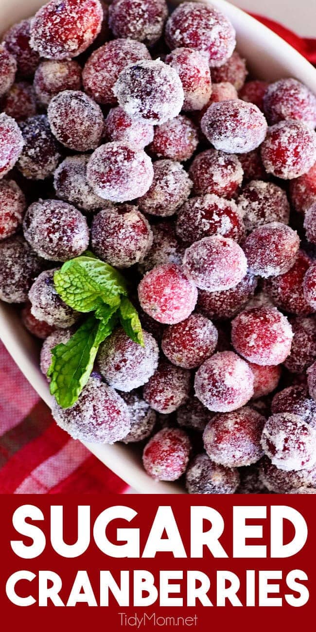 sugared cranberries with a mint garnish