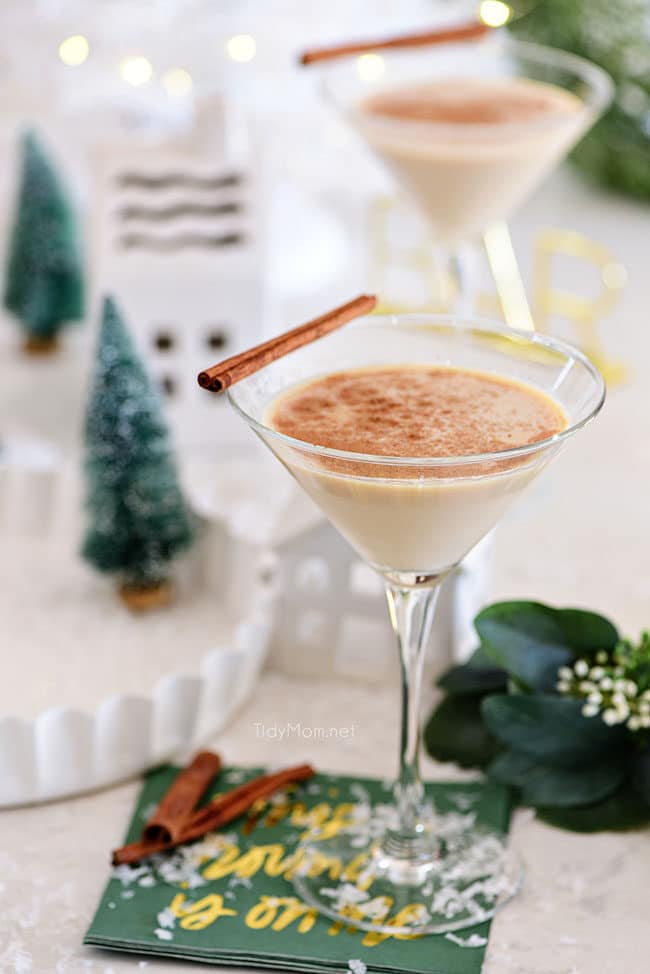 A Baileys Martini with a vanilla twist on a green napkin