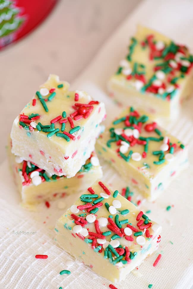 White Chocolate Fudge with Christmas sprinkles
