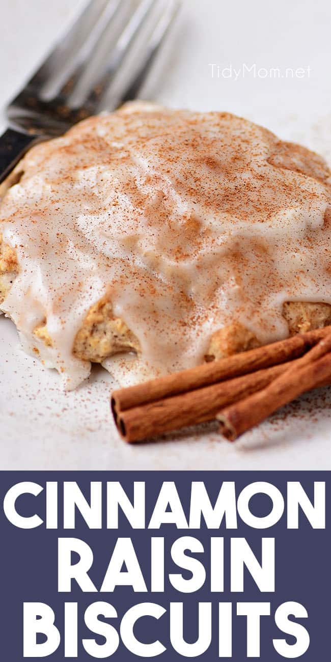 cinnamon raisin biscuit with cinnamon sticks and a fork