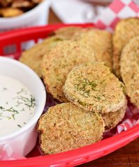 delicious fried pickles in a red basket