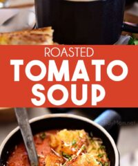 Roasted Tomato Soup in a black mug photo collage