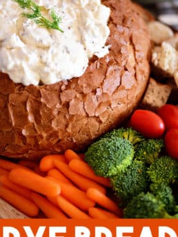 cream Rye Bread Bowl Dip with veggies