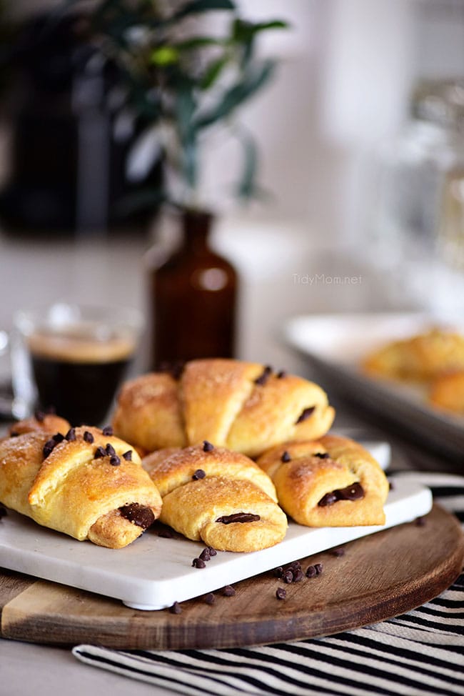 easy Chocolate Croissants with an espresso