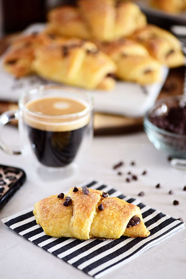 delicious Chocolate Croissants with an espresso