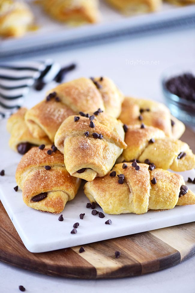 easy Chocolate Croissants on a platter