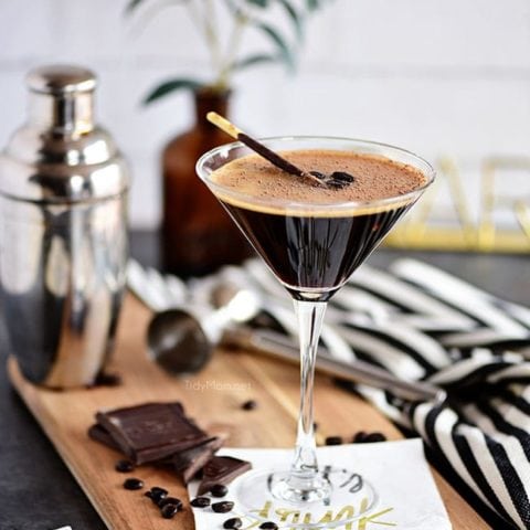 espresso martini with chocolate garnish