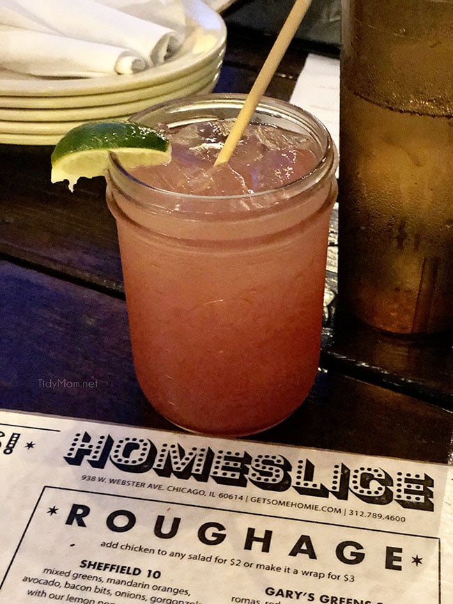 cocktail and menu from Homeslice in Chicago