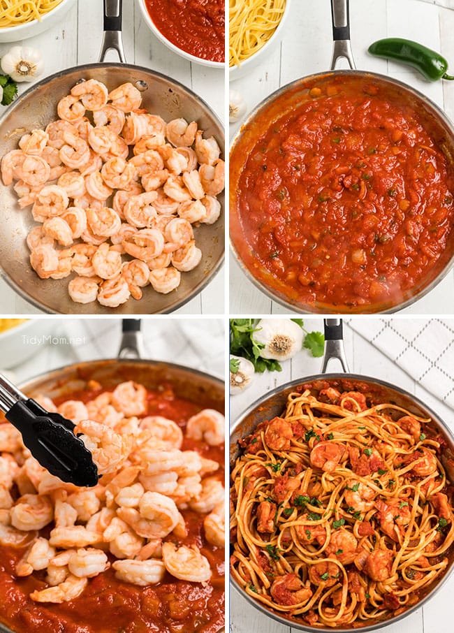 step-by-step how to make Mexican Shrimp Linguine photo collage 