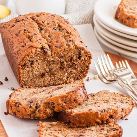 a loaf of banana bread sliced