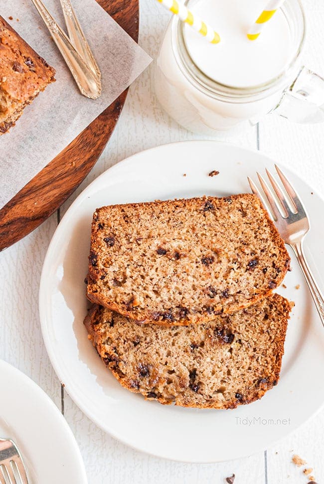 2 slices of banana bread on a plate