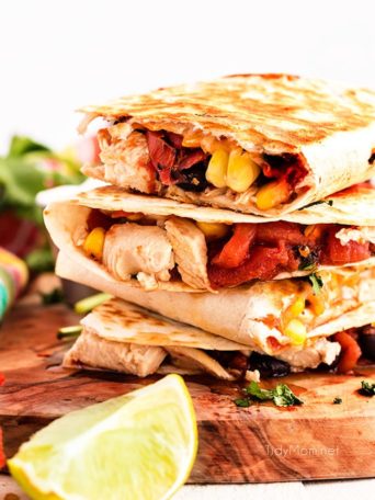 3 chicken quesadillas stacked on each other