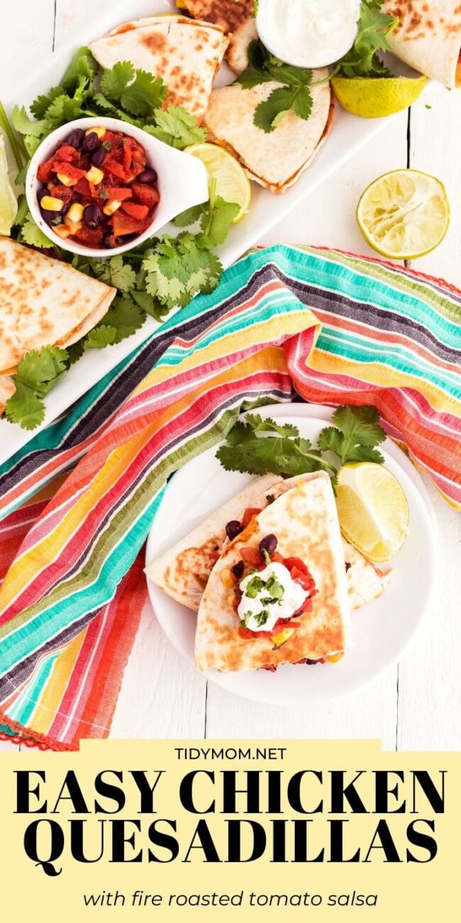 quesadillas on a plate with colorful napkin