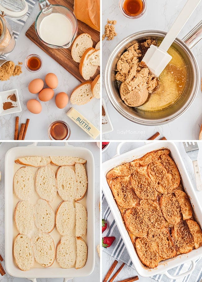 french toast casserole steps photo collage