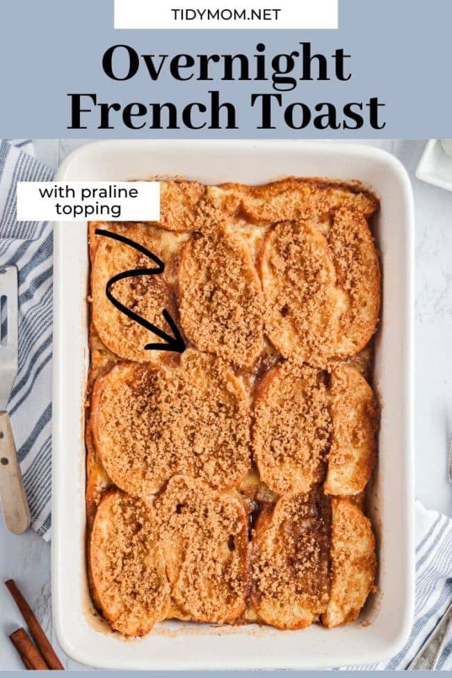 french toast bake in a white casserole dish